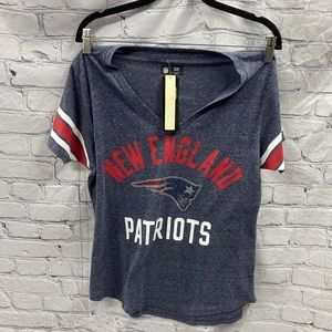 New England Patriots Shirt Adult Womens Large Bedazzled Logo NFL V neck NWT